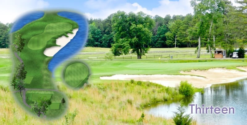 This is one of the prettiest holes at The Vineyards. Relish the view as you hit off the bluff overlooking the pond into the left-to-right sloping green. For the conservative player, the bailout area on the left may carry balls toward the green. Or challenge the pond to a back-right pin position that may result in a birdie.